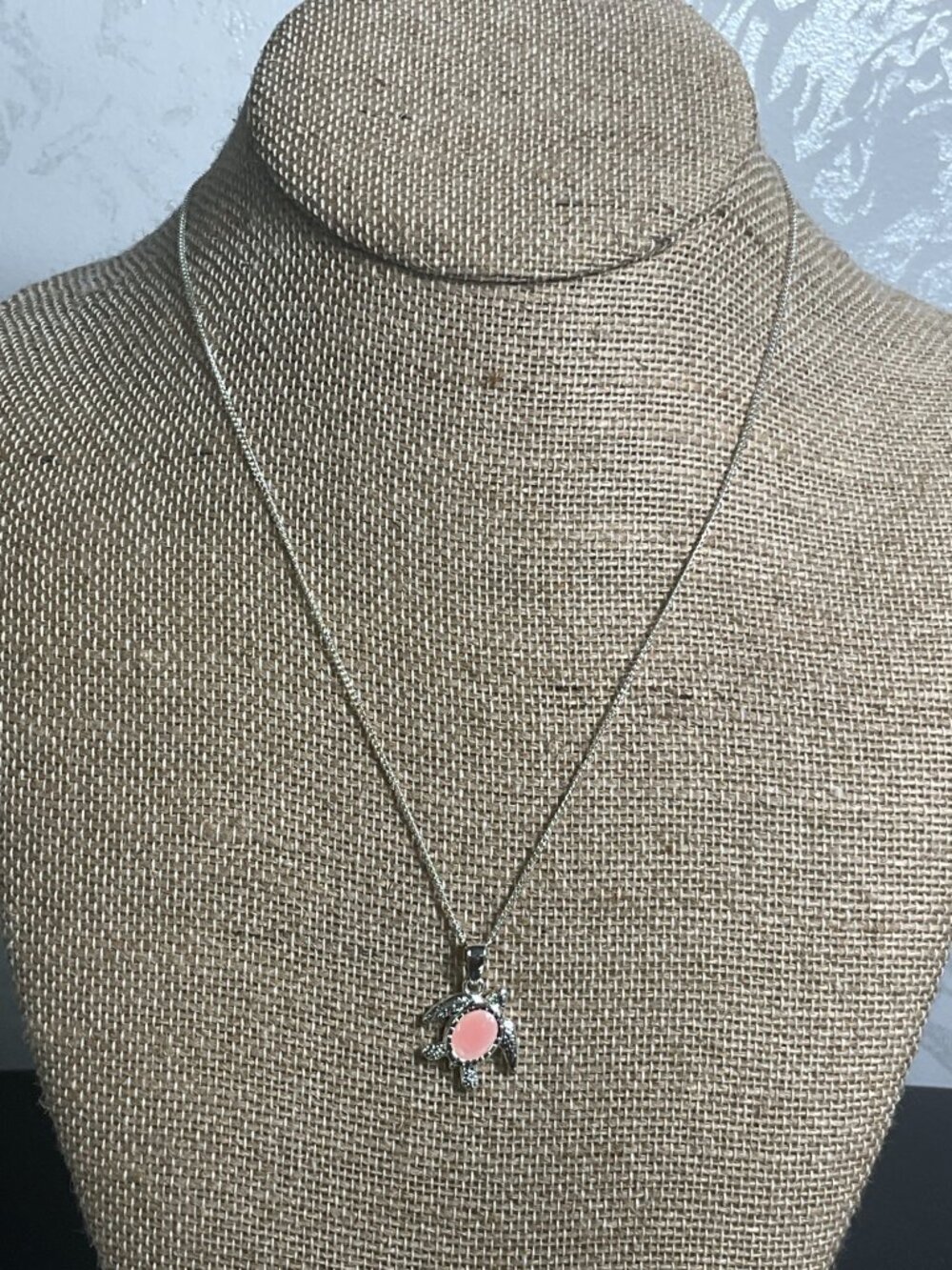 Aesthetic Pink Sea Turtle Necklace Silver Tone Marine Coquette Beachy Pendant